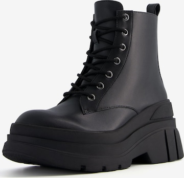 Bershka Lace-Up Ankle Boots in Black: front
