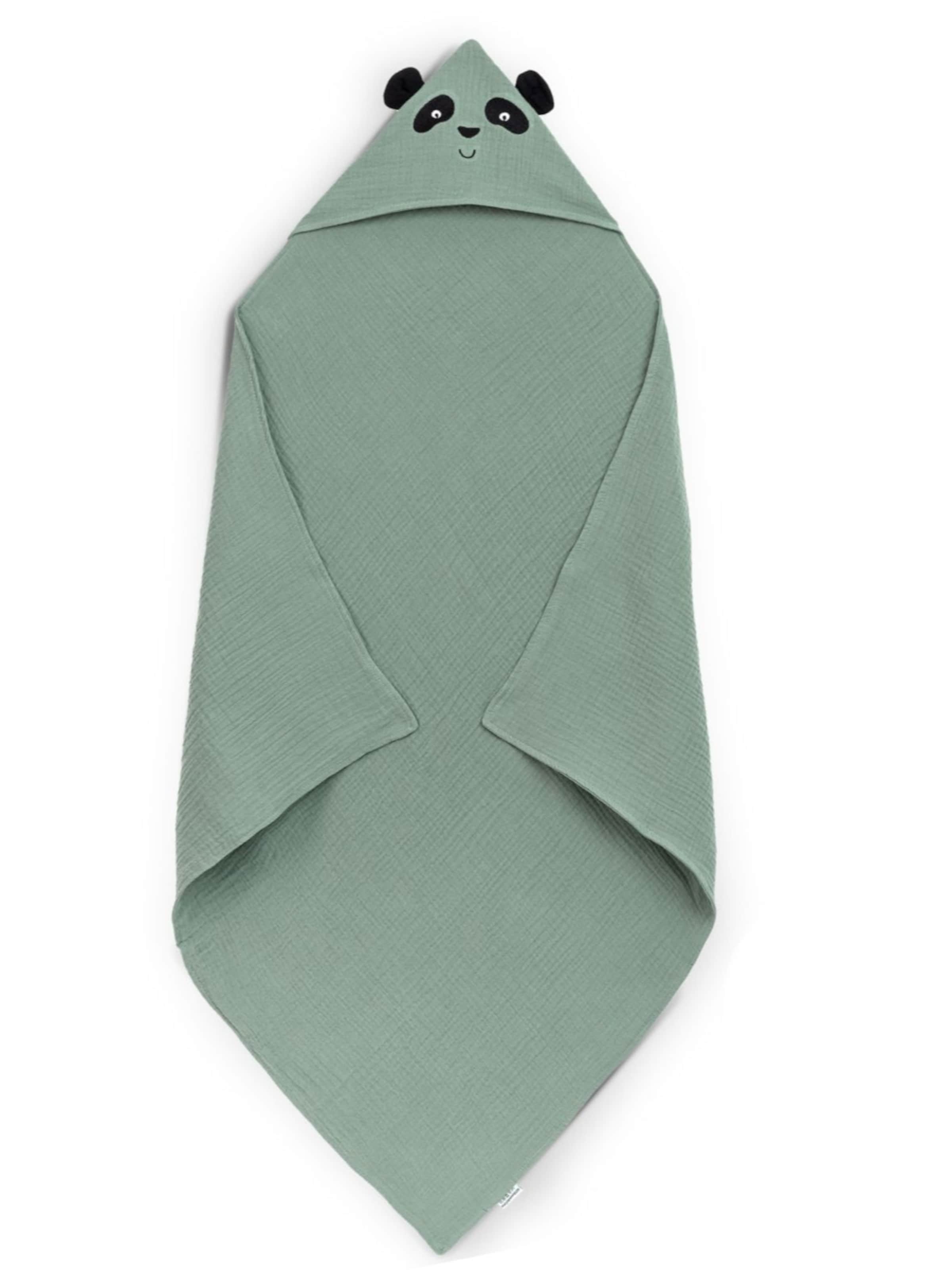 Räuberella Bademantel 'Kapuzenhandtuch Panda Mint / Blue / Beige'‌‌‌ in Grün: Vorderseite