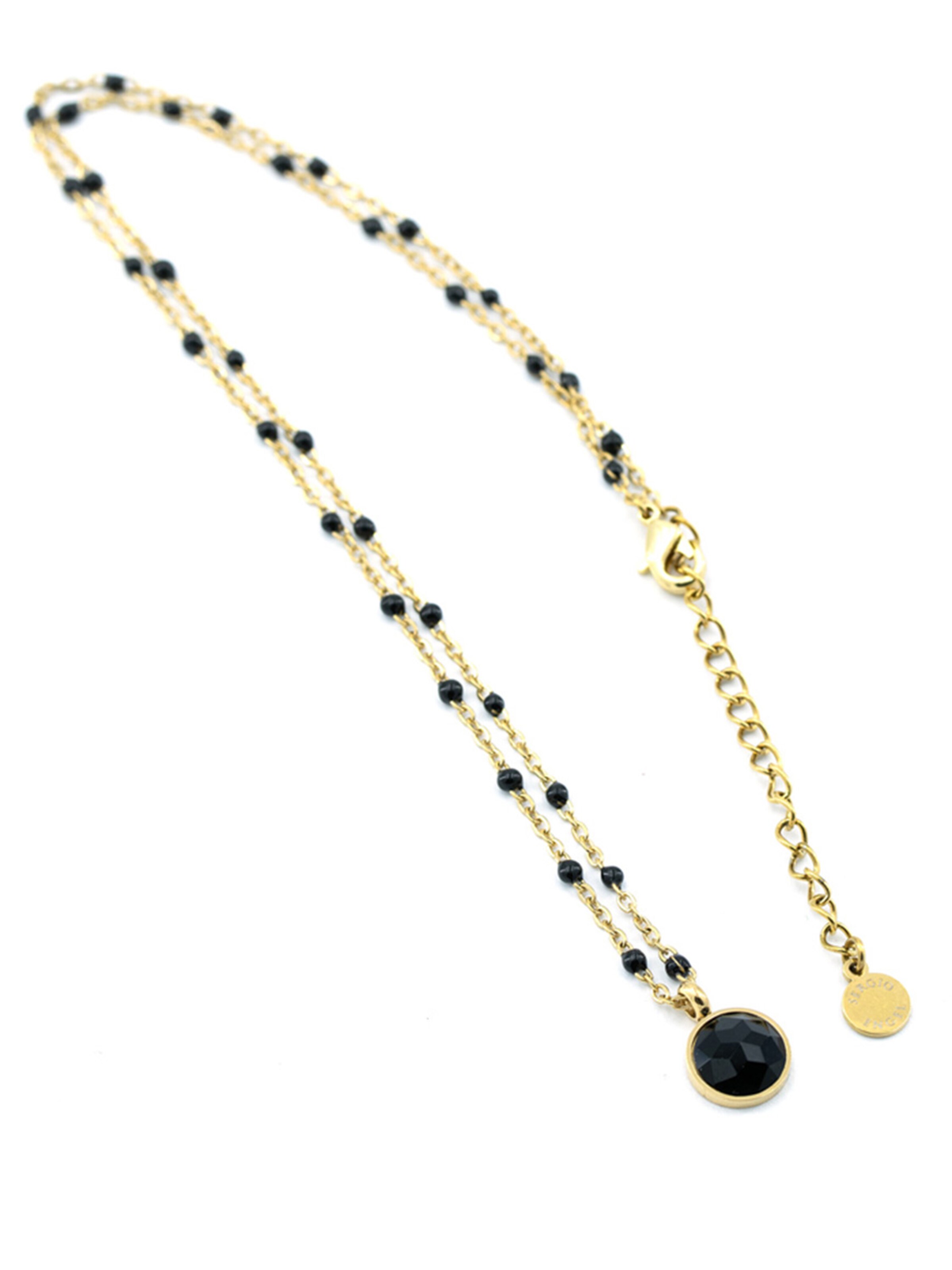 Sergio Engel Kette 'Beach Kette 01 Farbig akzentuierte Stahlkette mit Natursteinanhänger'‌‌‌‌‌‌ in Schwarz: Vorderseite