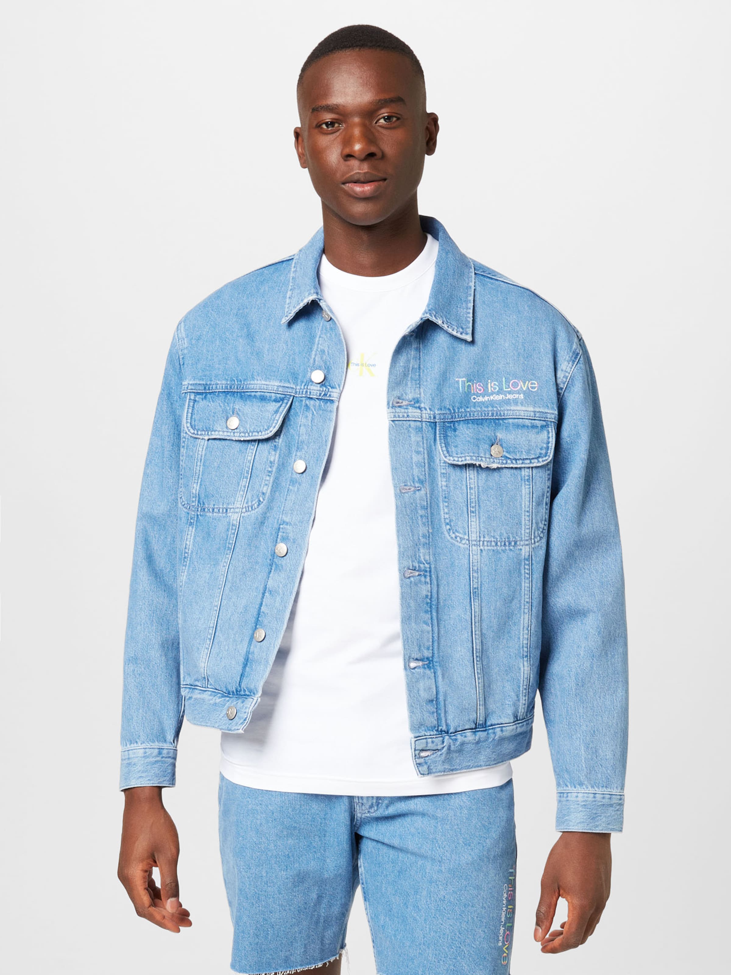 Calvin Klein 90S Denim Jacket Varsity College Uni Jeans Blouson Jacket Blue  XL | eBay