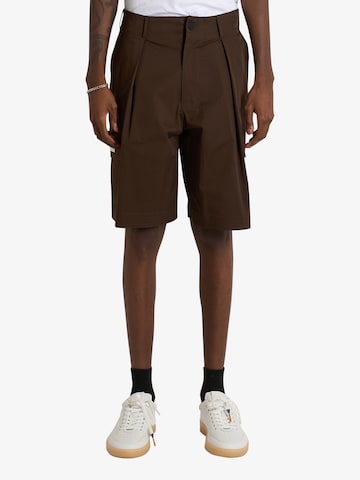 DARK LABEL Regular Pleat-Front Pants in Brown: front
