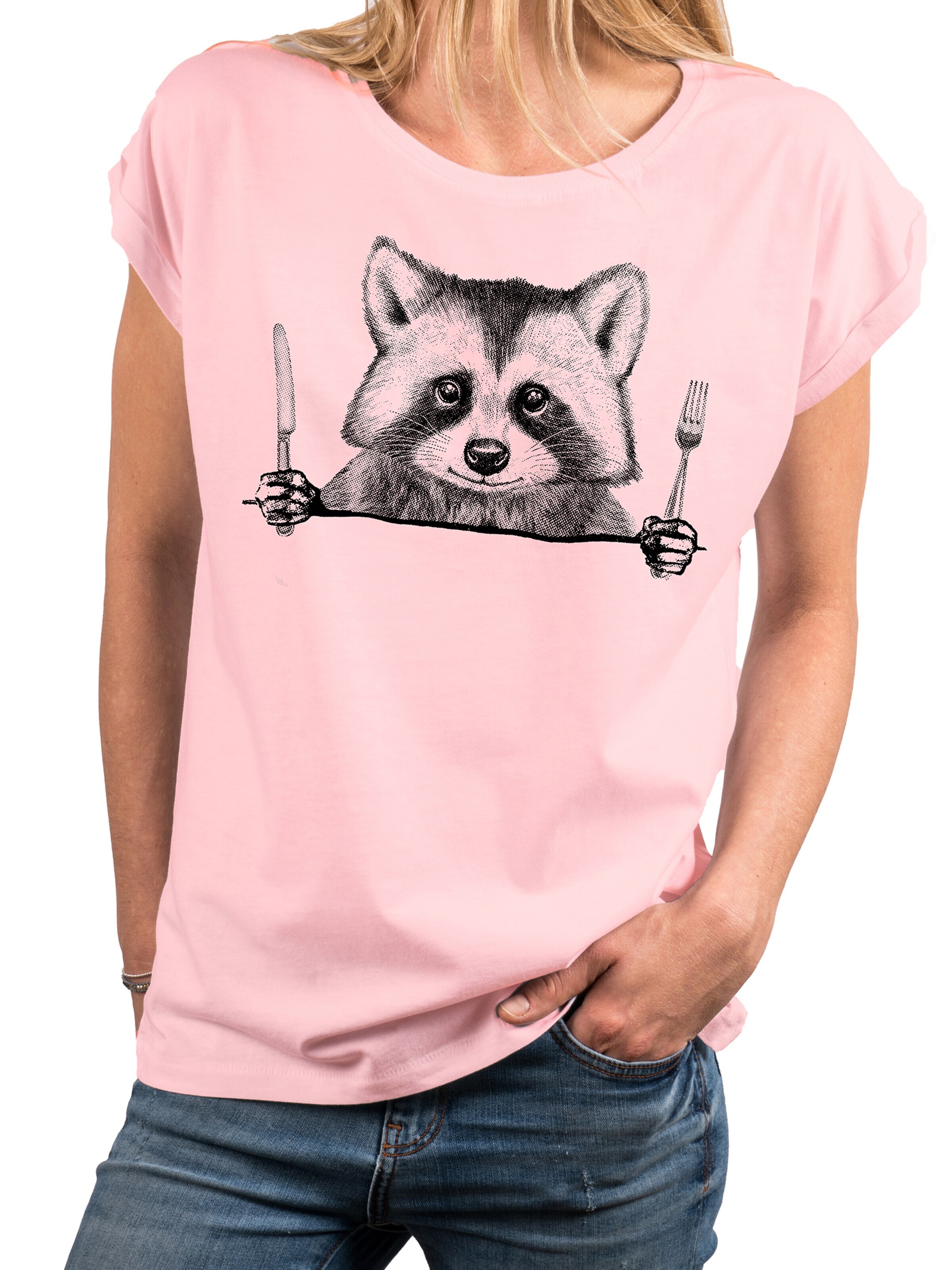 MAKAYA Shirt 'Waschbär Gabel' in Pink