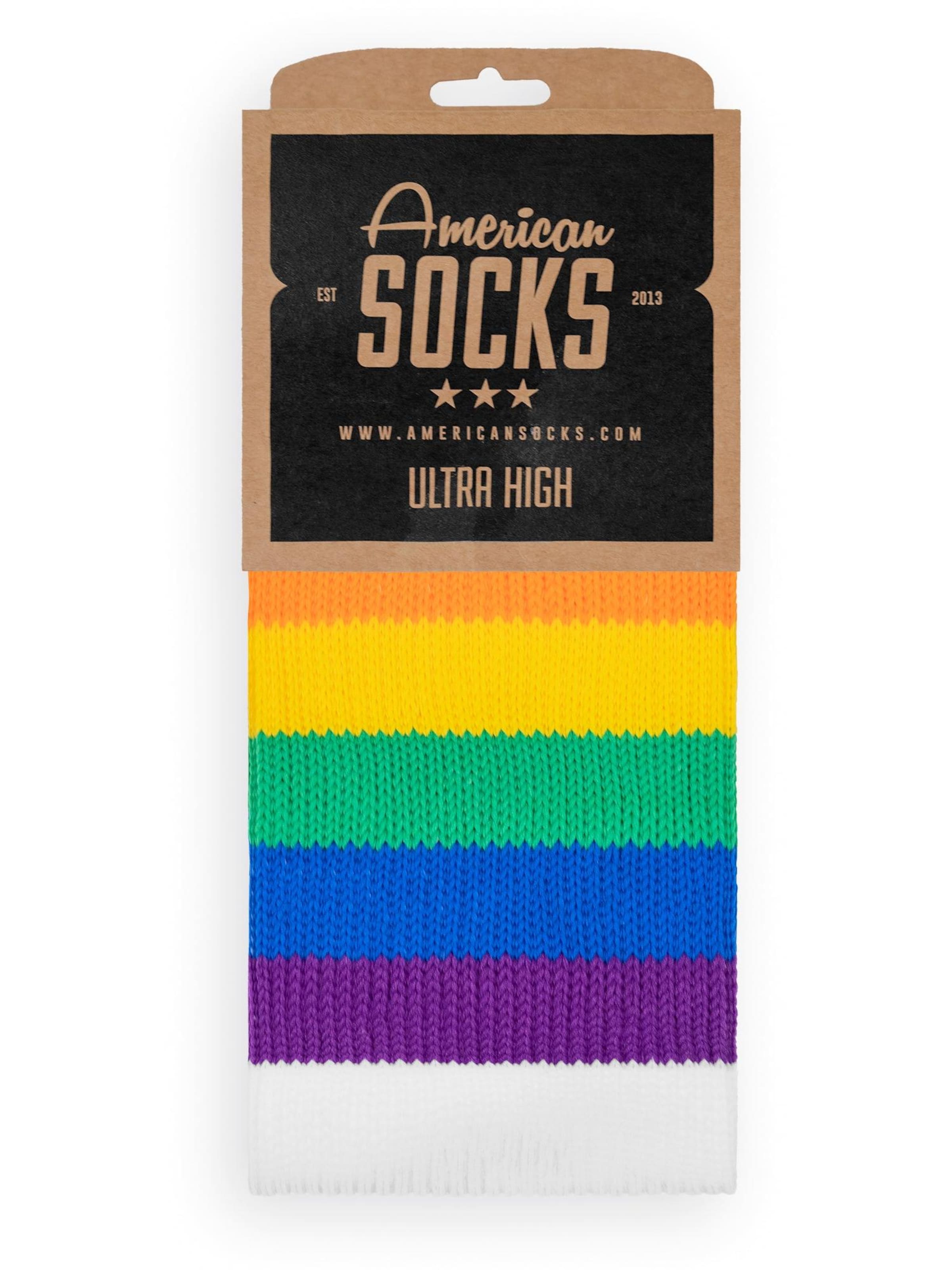 American Socks - Calcetines sobre la rodilla 'Rainbow Pride - Ultra High' en blanco