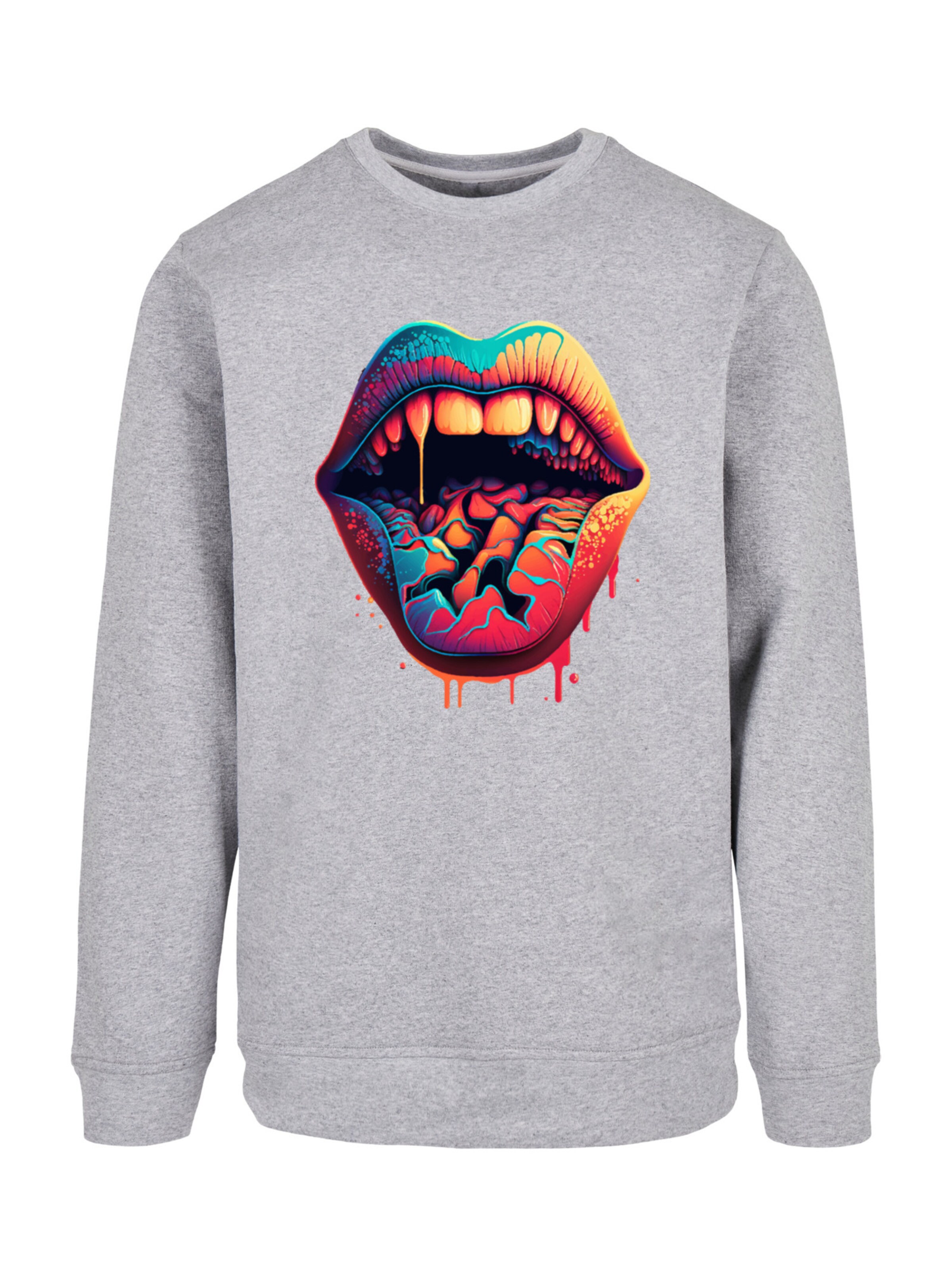 Sweat-shirt 'Drooling Lips' F4NT4STIC en gris : devant