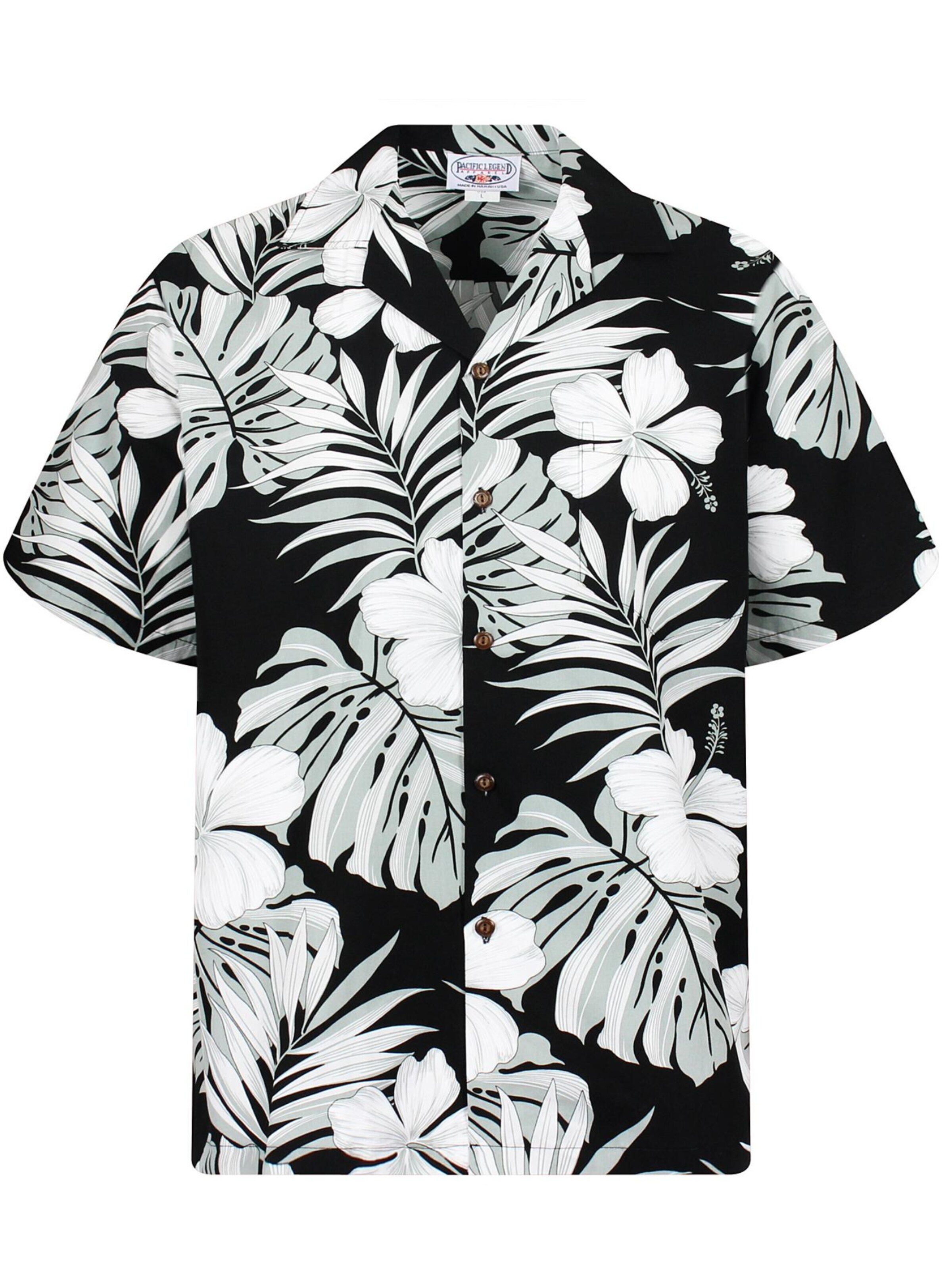 Pacific Legend Hemd 'Palmenblätter'‌‌‌‌‌‌ in Schwarz: Vorderseite