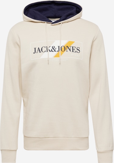 S dydžio Megztinis be užsegimo 'JJLoof' iš JACK & JONES, spalva – gelsvai pilka spalva / šafrano spalva / juoda / balta, Prekių apžvalga