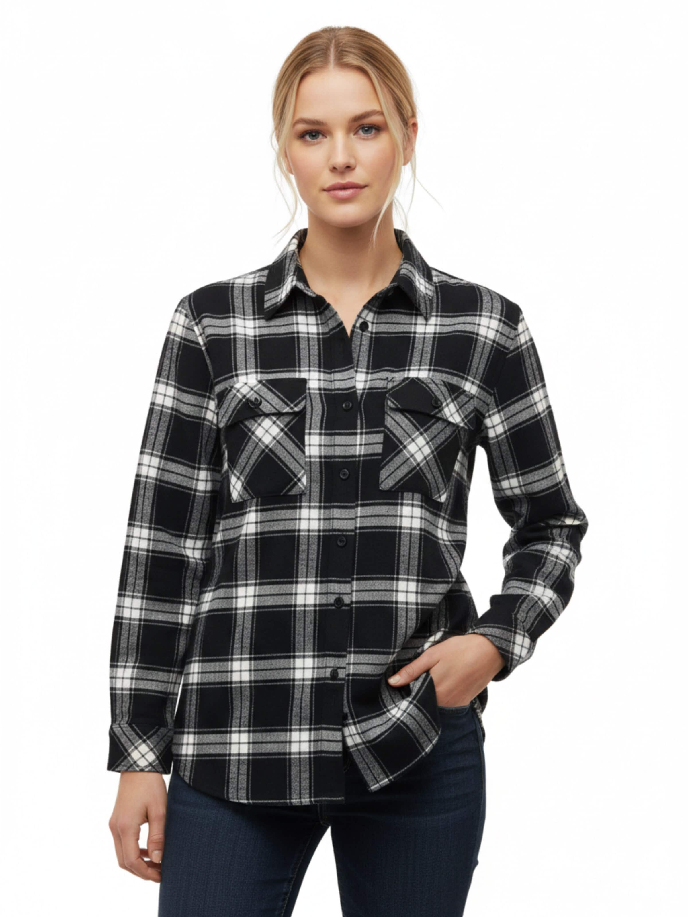 Radwa Blouse 'Radwa Women’s Plaid Flannel' in Zwart: voorkant