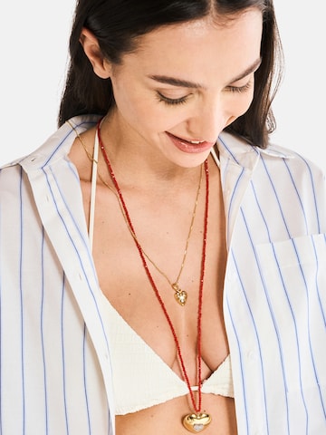 NALì Halskette RED BEADS + HEART NECKLACE in Gold: Vorderseite