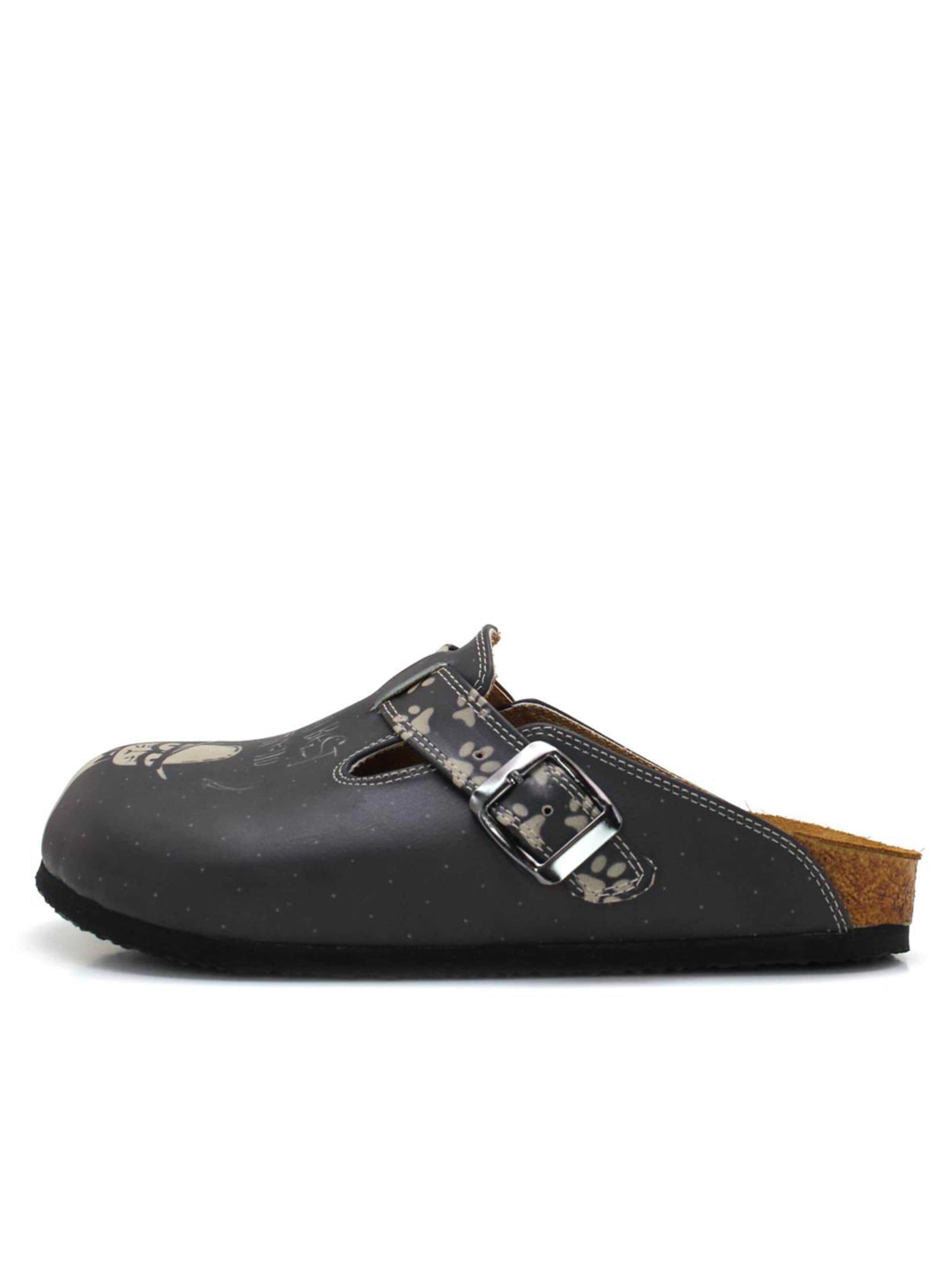 Goby Clogs 'Women Calceo Black and Beige Clogs CAL5422 with cat design'‌‌‌‌‌‌‌‌‌‌ in Mischfarben: Vorderseite