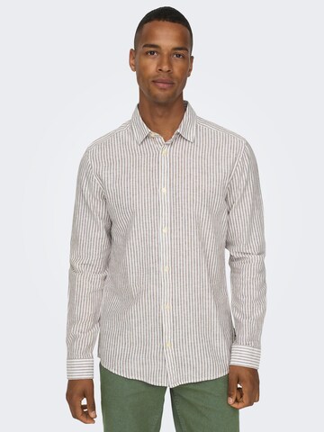 Only & Sons Regular fit Button Up Shirt 'CAIDEN' in Brown: front