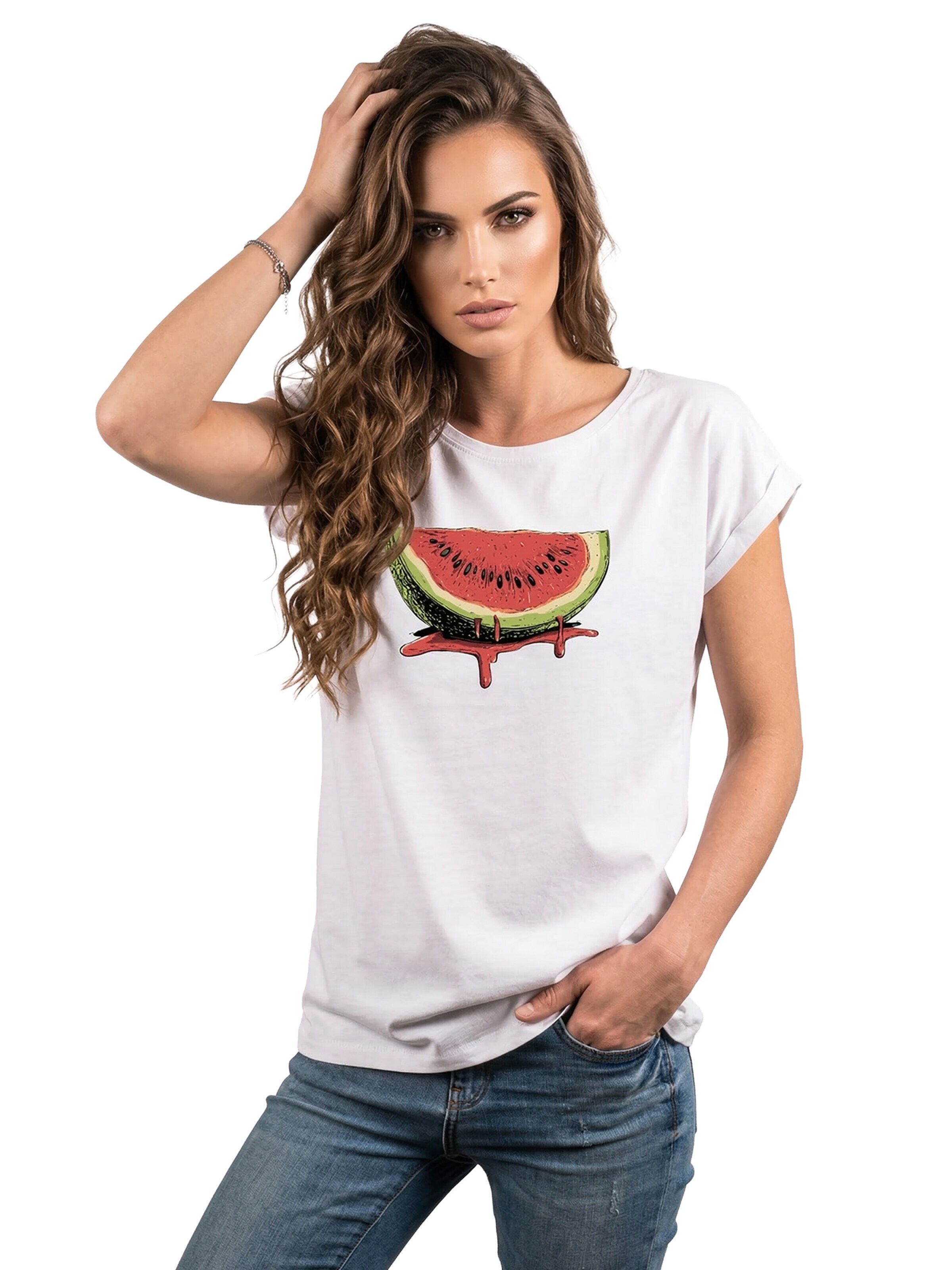 MAKAYA Shirt 'Watermelon' in White: front