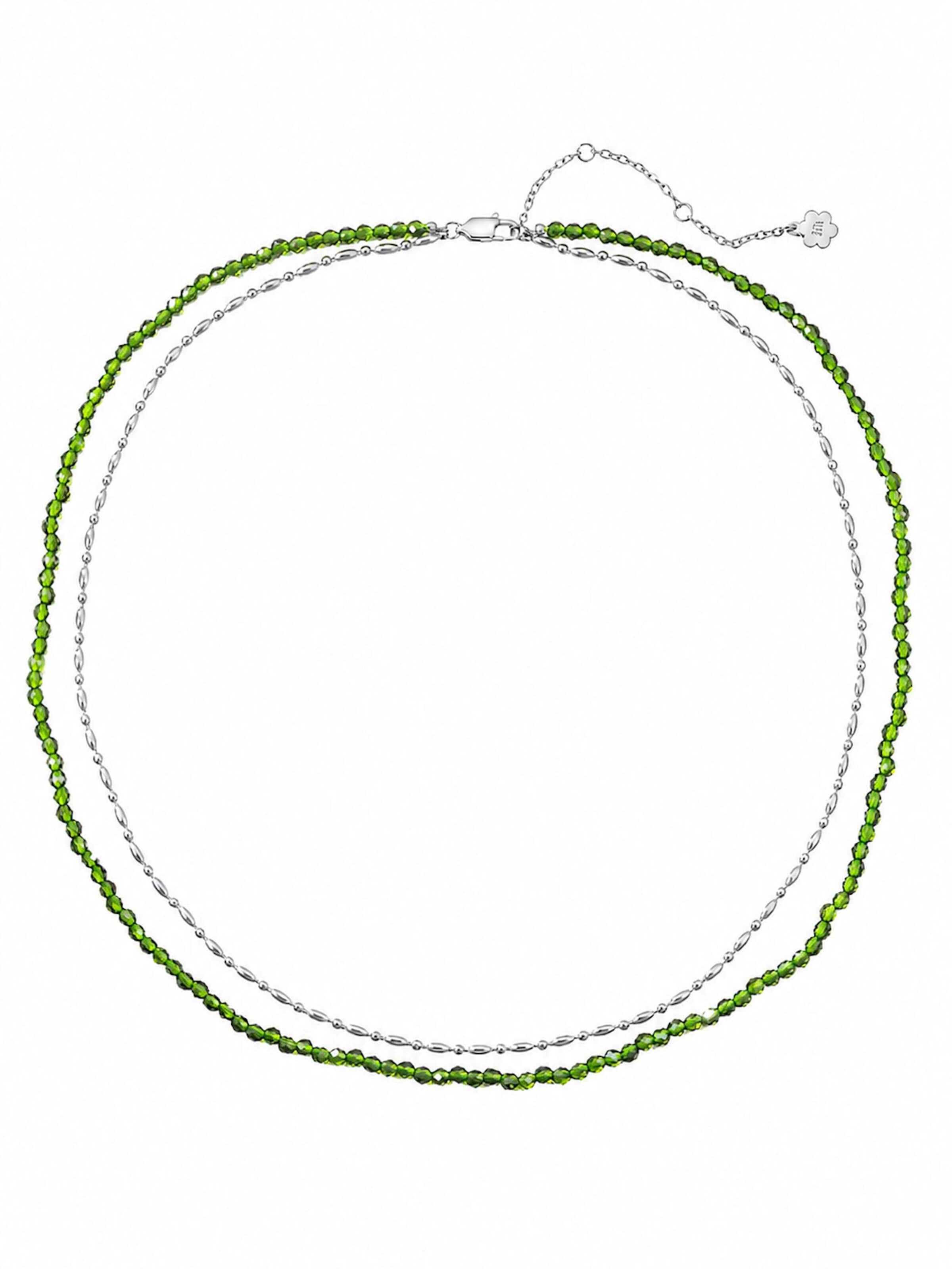 Hey Happiness - Cadena 'Emerald Green Layered Bead' en plata: frente