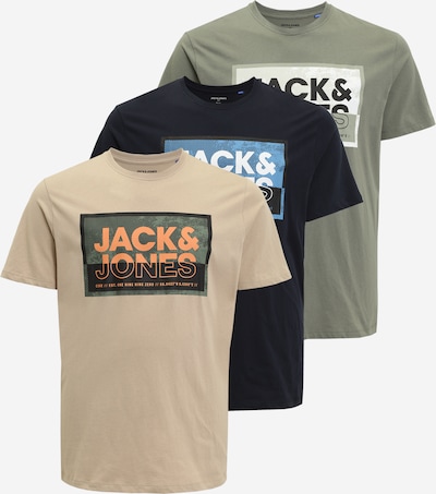 Jack & Jones Plus T-Shirt en beige clair / bleu marine / vert / orange, Vue avec produit