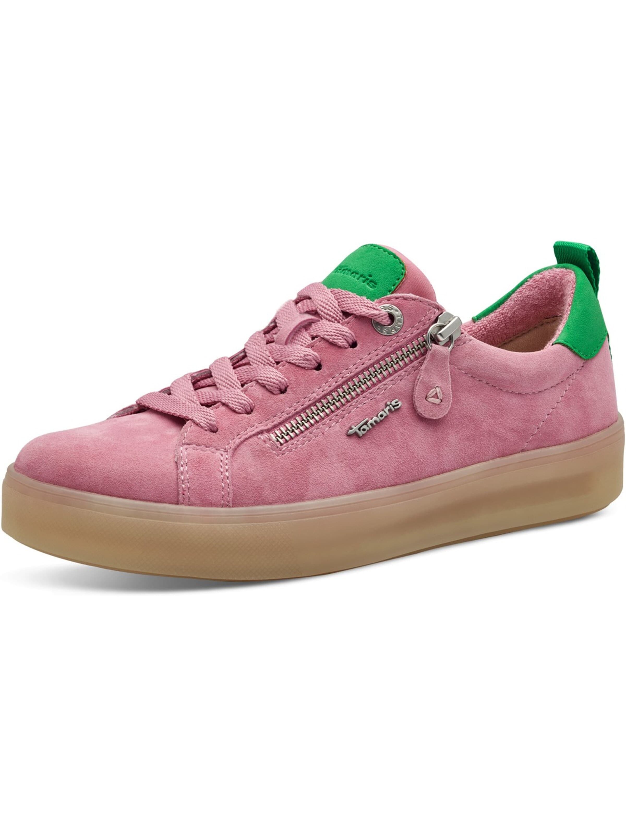 Tamaris Wide Fit Sneakers 'Tamaris Comfort Sneaker - Rosa / Grün Leder' in Pink: front