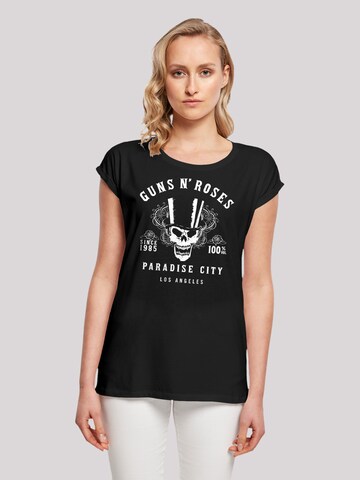 F4NT4STIC Shirt 'Guns 'n' Roses Whiskey Label Rock Band' in Zwart: voorkant