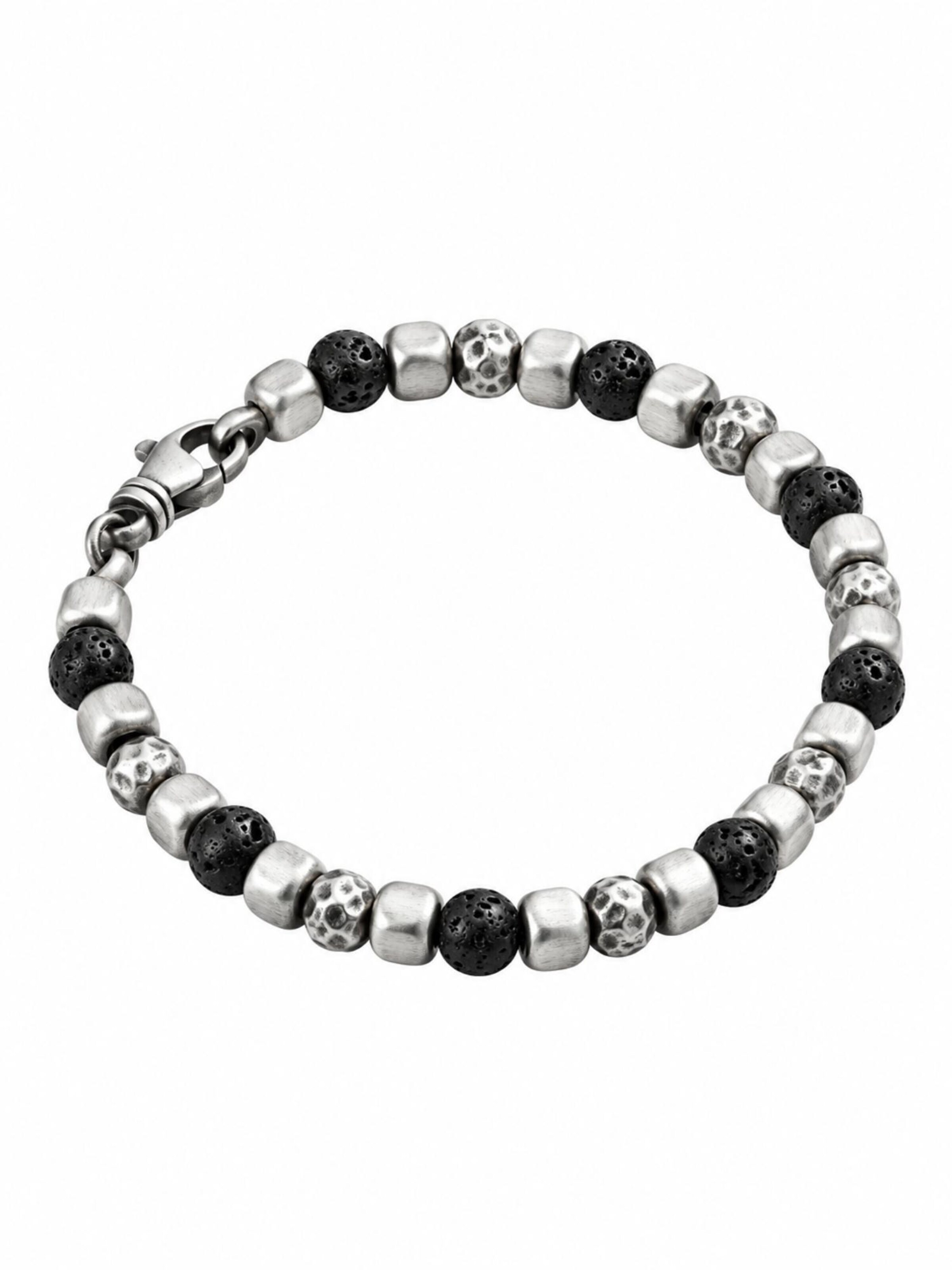 REYTEL Βραχιόλι 'CUBE. LAVA STONE' σε ασημί: μπροστά