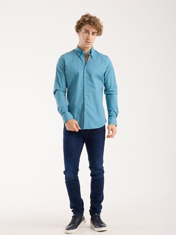 Slim fit Camicia business 'Sport Poplin Stretch Man Shirt Green Orange' di 7Camicie in verde