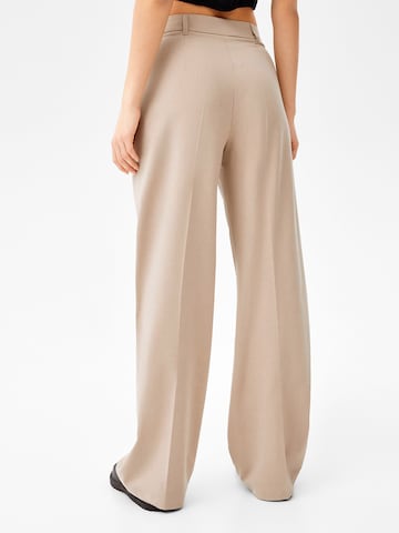 Bershka Wide Leg Hose in Beige