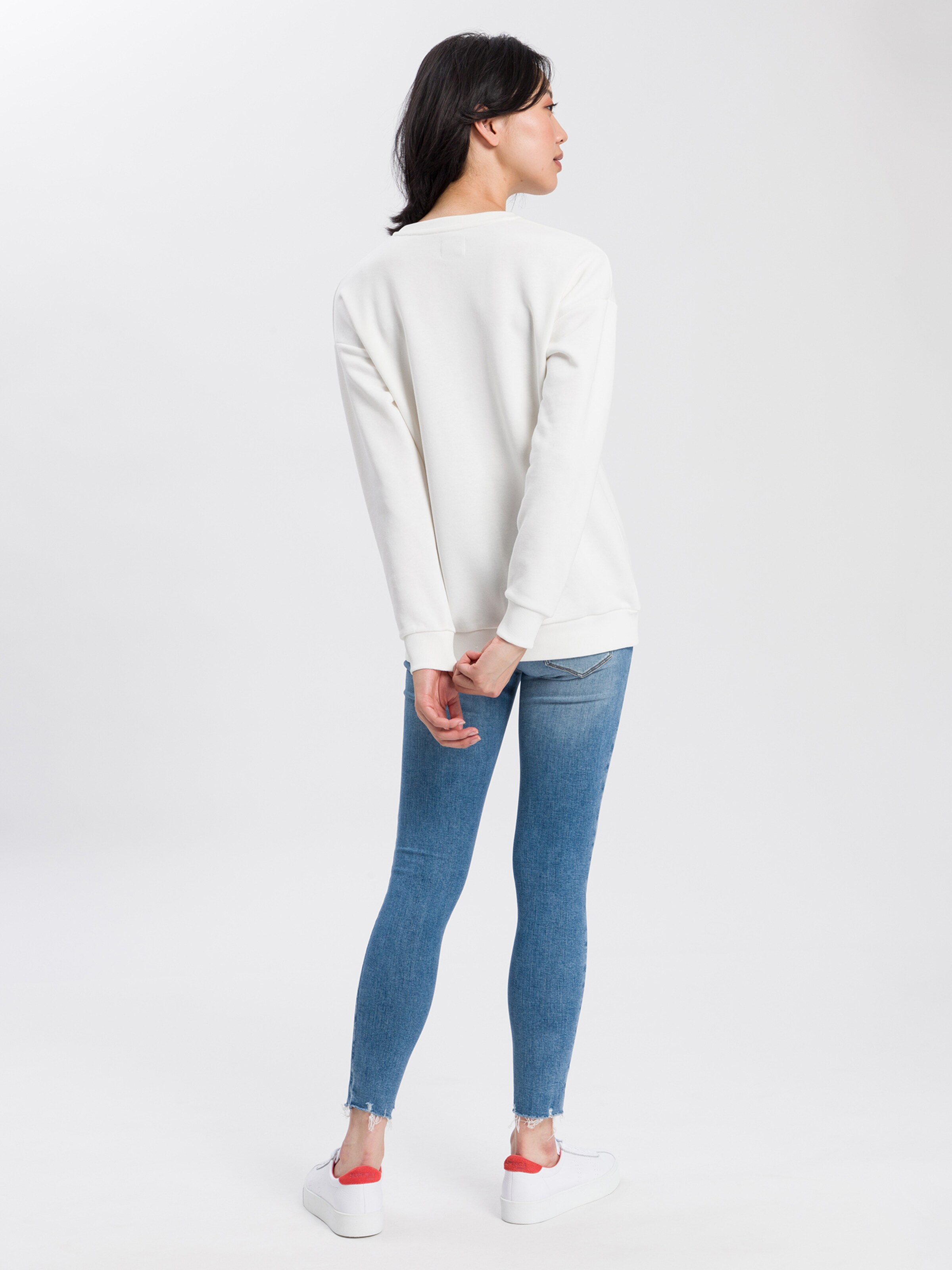 Frauen Sweat Cross Jeans Sweatshirt in Weiß - PL48008 Frauen Sweat Cross Jeans Sweatshirt in Weiß - PL48008