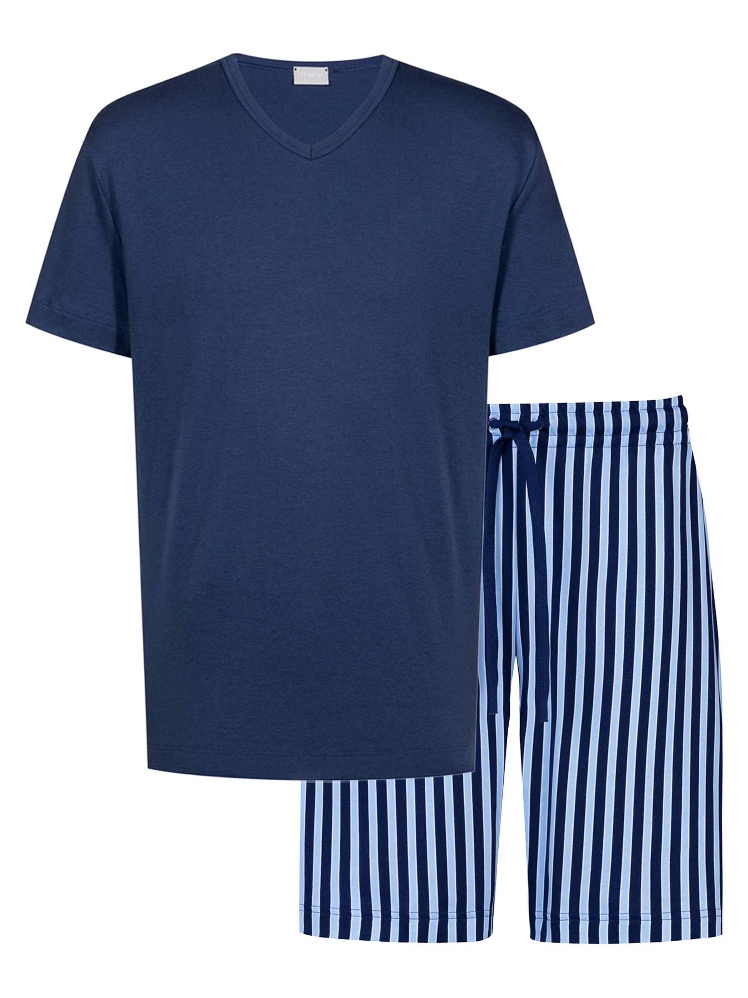 Mey Pyjama kort 'Graphic Stripes' in Blauw: voorkant