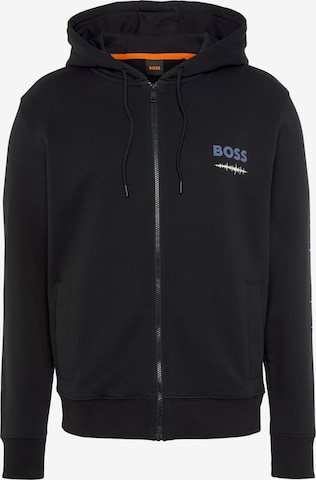 BOSS Zip-Up Hoodie in Black: front