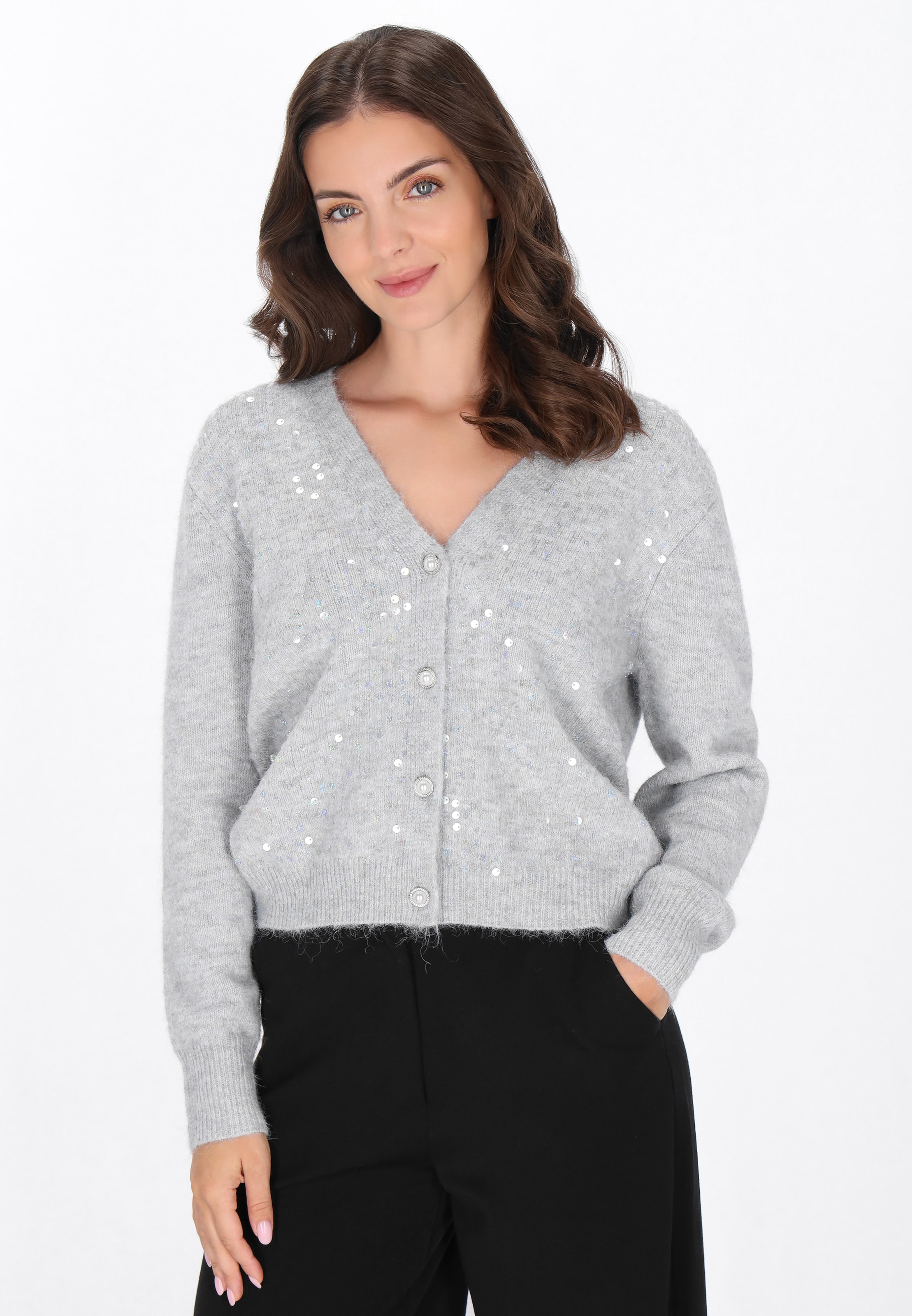 FELIPA Knit cardigan in Grey: front