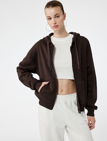 Koton Zip-Up Hoodie in Brown: front