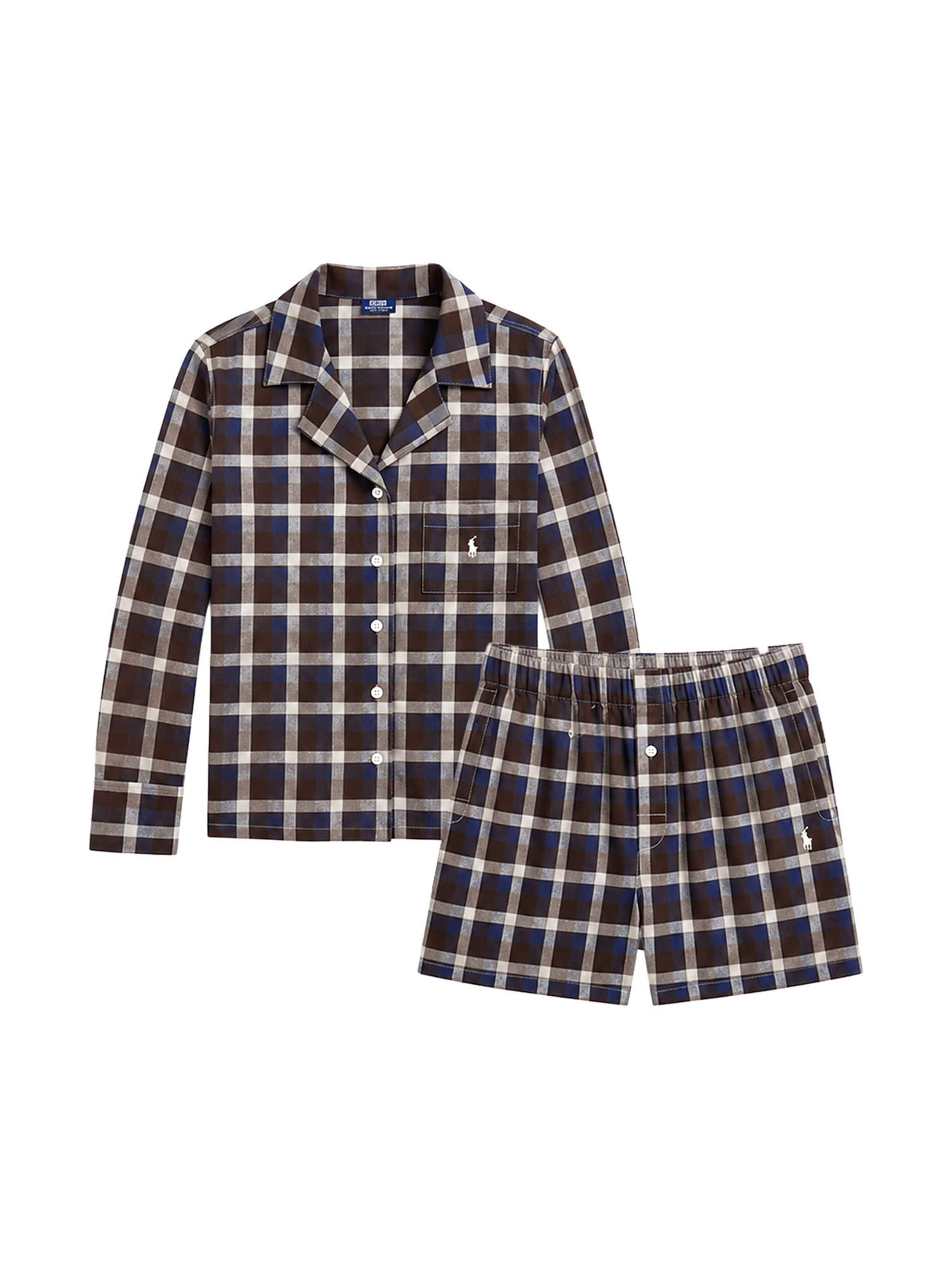 Polo Ralph Lauren Pyjama ' Madison Cozy Flannel ' in Blauw: voorkant