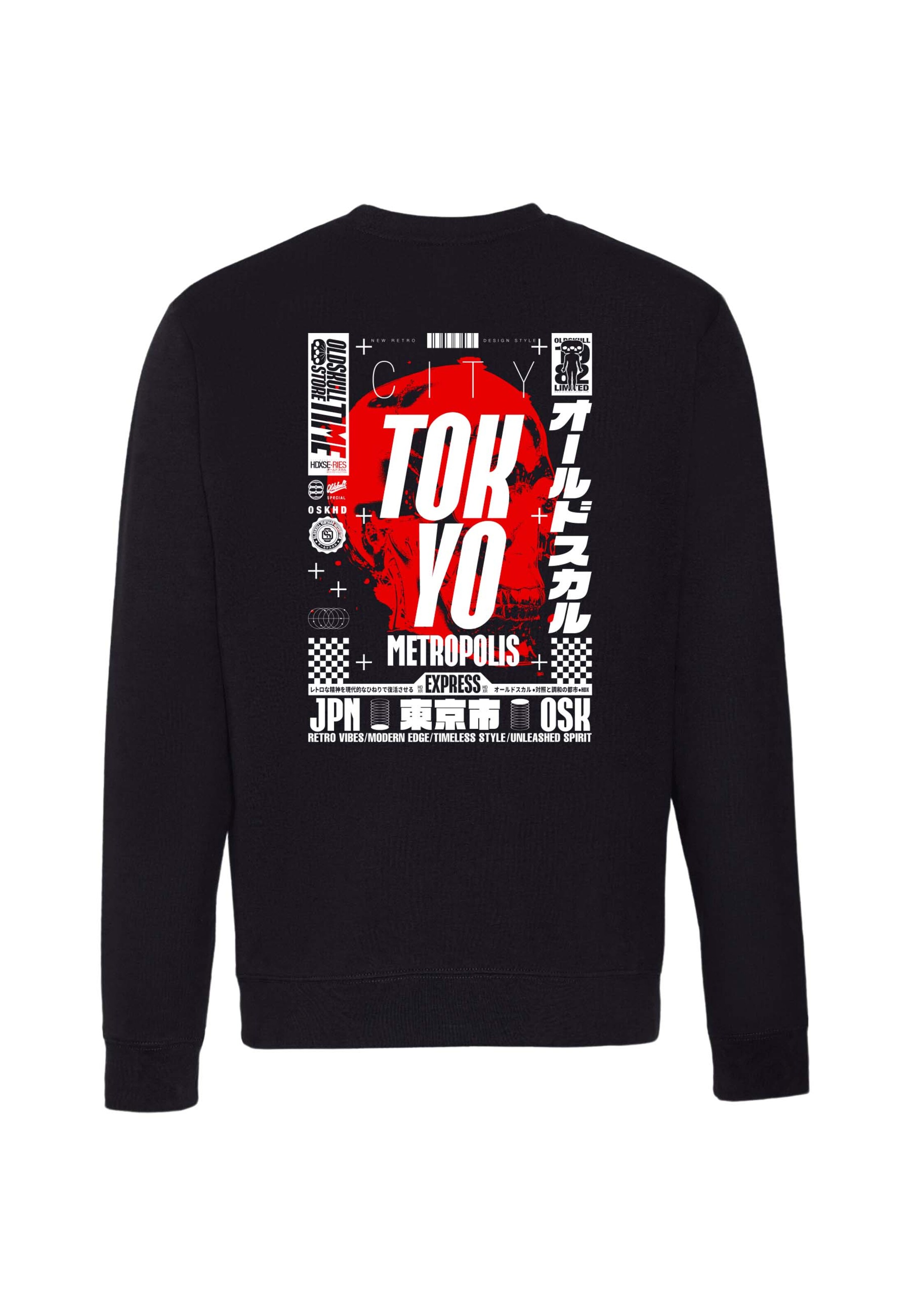Oldskull Sweatshirt 'ASIAN METROPOLIS SKULL' in Black: front