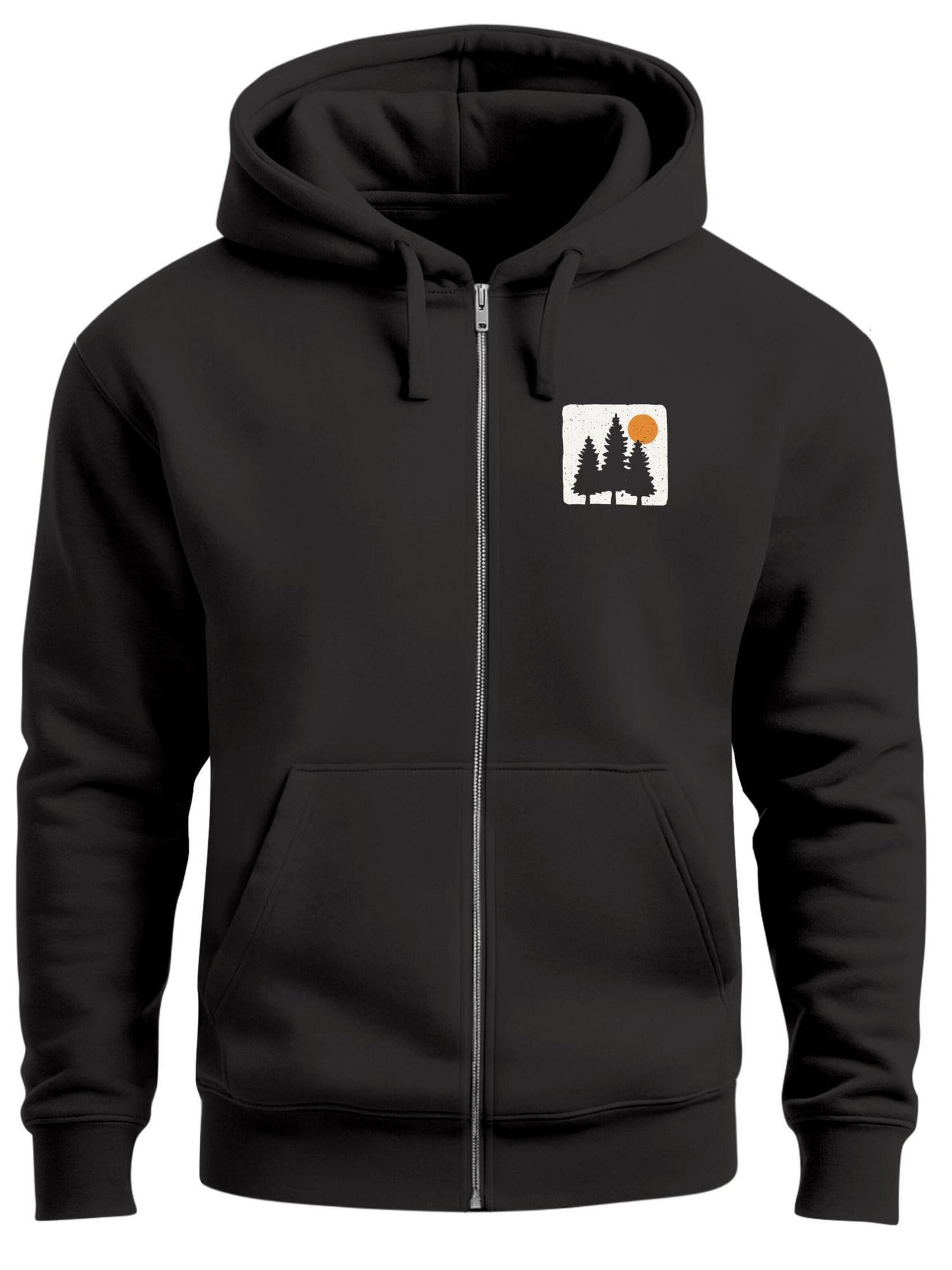 Neverless Zip-Up Hoodie 'Pine Trees' in Black: front