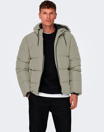Only & Sons Winter Jacket in Green: front