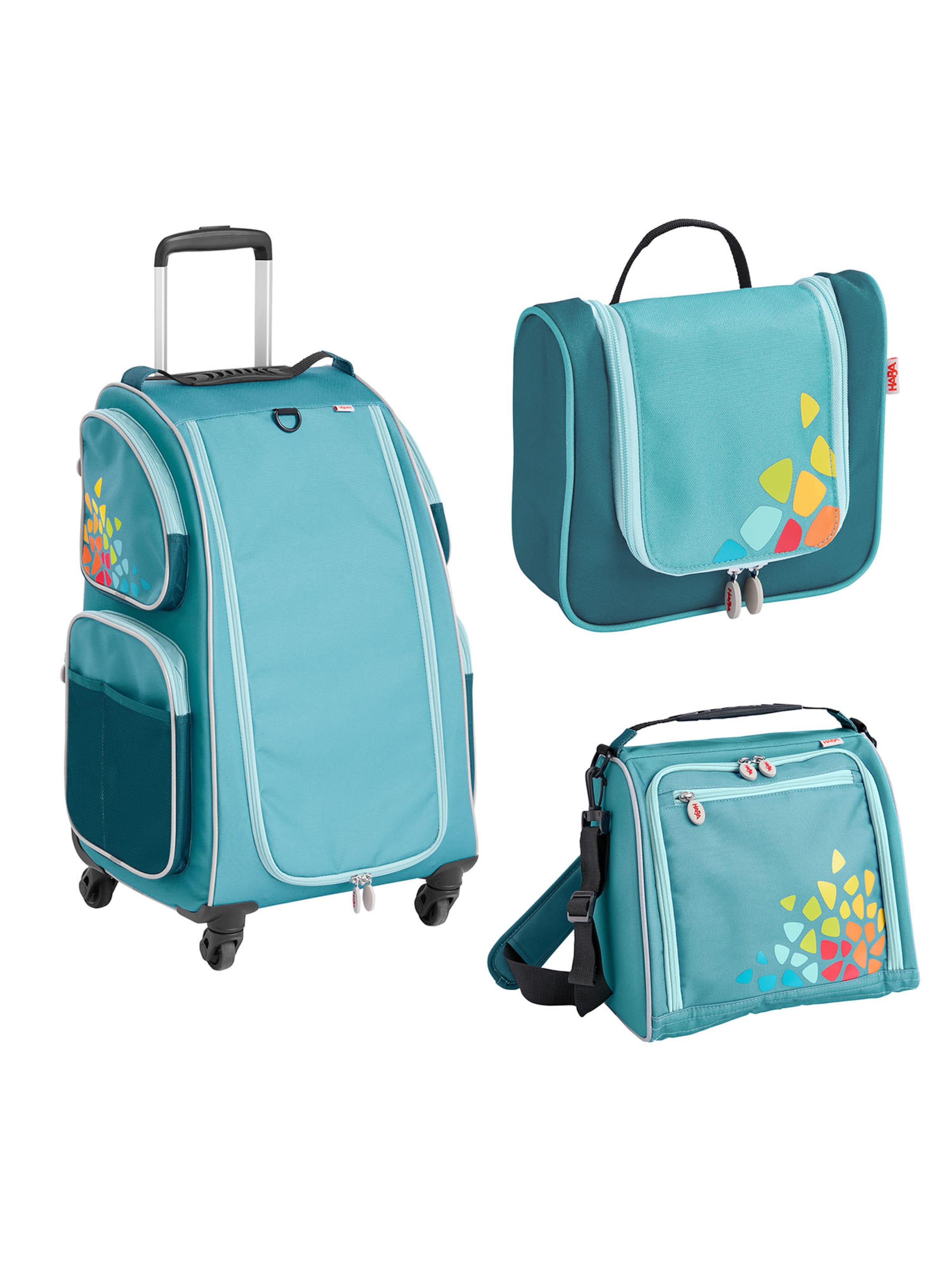 HABA Bag ' Schranktrolley 4 Rollen, Trolleytasche und Kulturbeutel ' in Blue: front