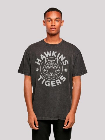 F4NT4STIC Shirt 'Stranger Things Hawkins Grey Tiger Netflix TV Series' in Black