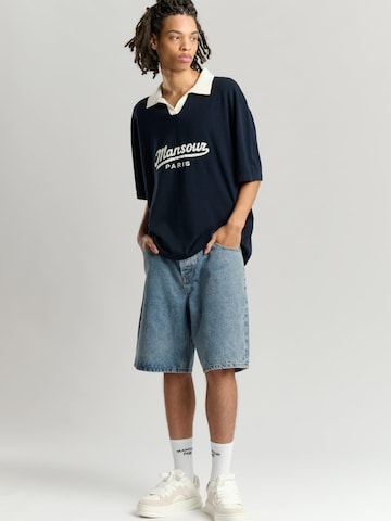 Mansour Shirt 'Jacquard Knitted Polo' in Blau