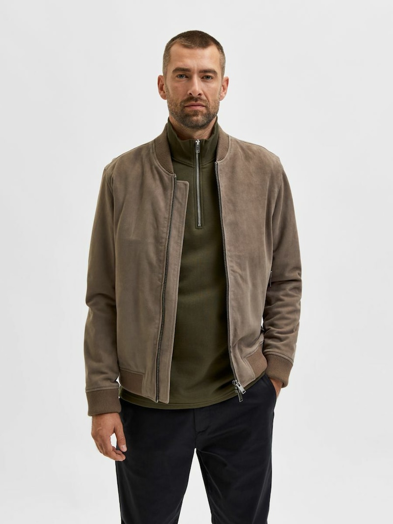 Men Clothing SELECTED HOMME Leather jackets Khaki