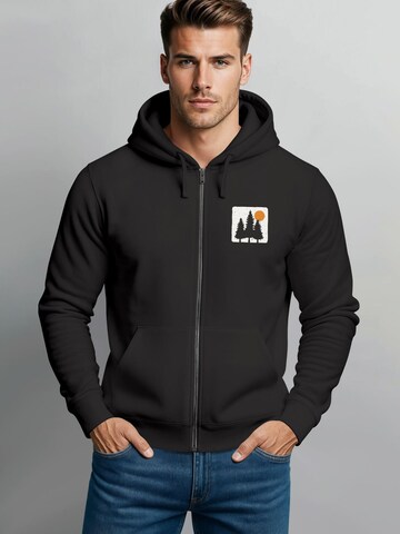 Neverless Zip-Up Hoodie 'Pine Trees' in Black: front