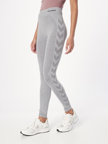 Hummel Skinny Sportbroek in Grijs: voorkant