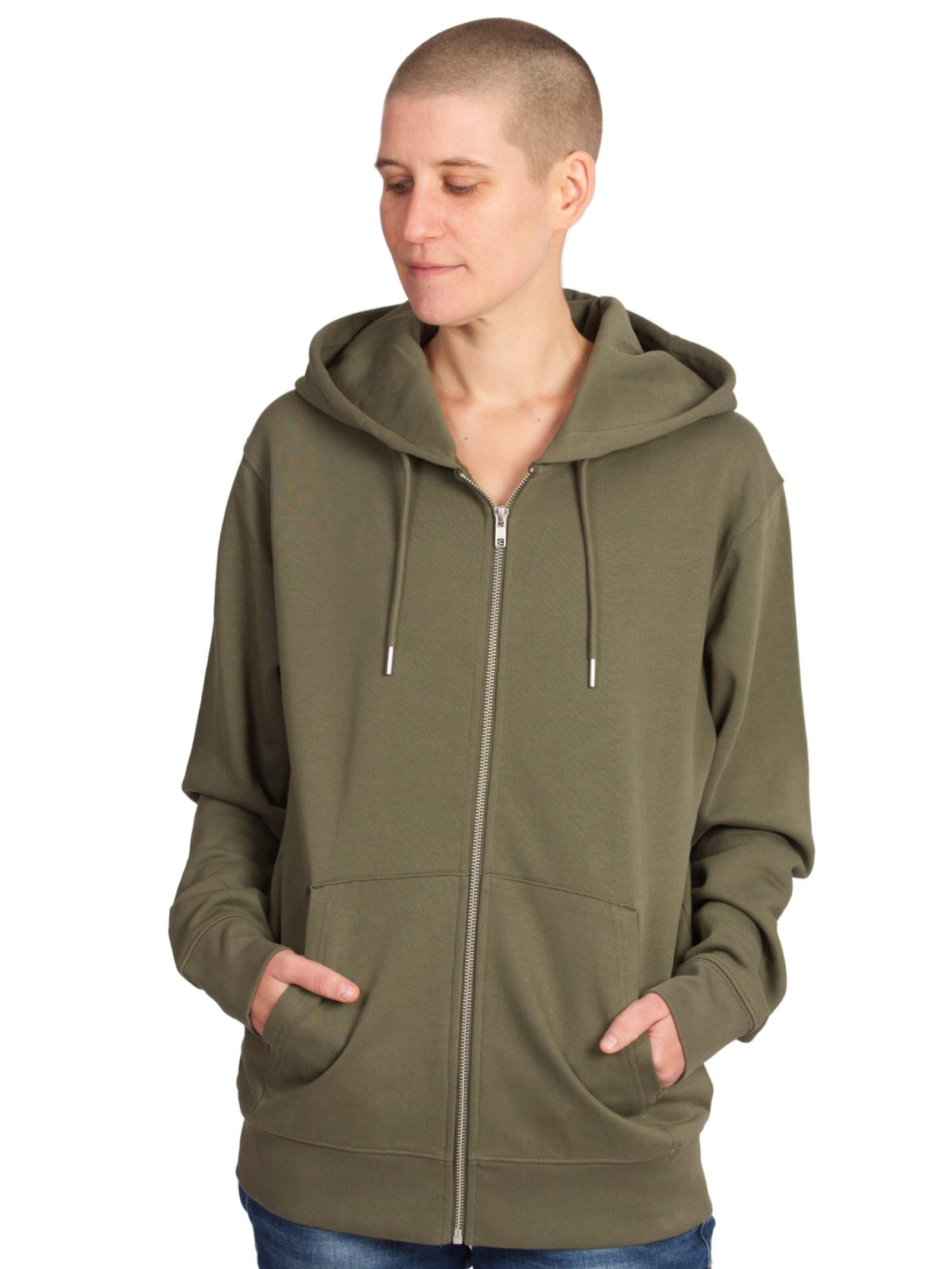 Life-Tree Pullover 'Zipper Organic Olive Tree'‌‌ in Grün: Vorderseite