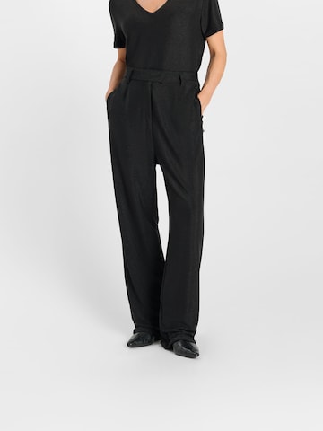 Le Temps Des Cerises Wide leg Bandplooibroek in Zwart: voorkant