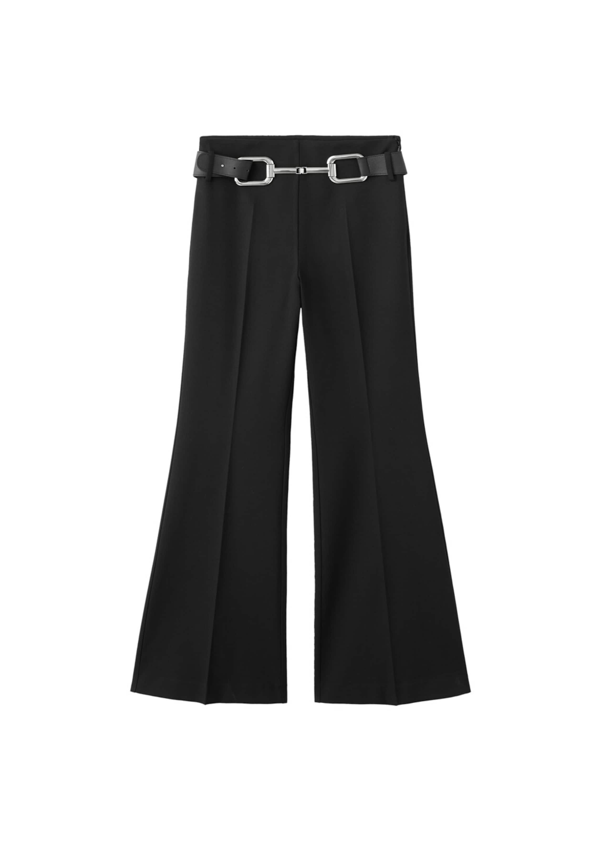 MANGO Flared Pressveckad byxa 'Sauvi' i svart: framsida