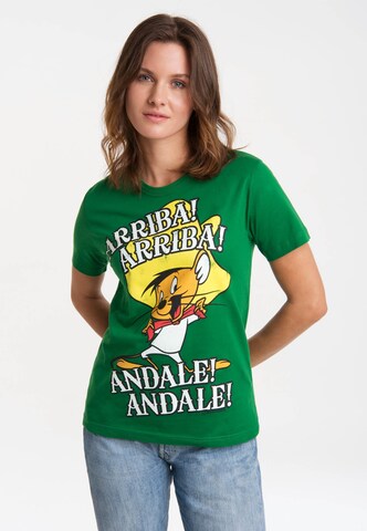 LOGOSHIRT Shirt 'Looney Tunes - Speedy Gonzales' in Groen: voorkant