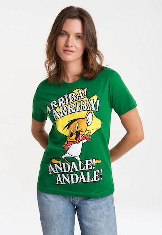 LOGOSHIRT Shirt 'Looney Tunes - Speedy Gonzales' in Groen: voorkant