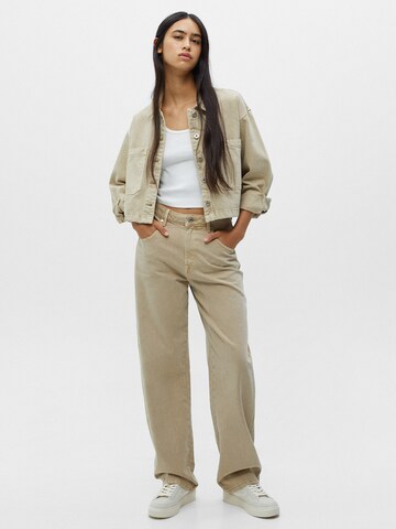 Wide Leg Jean Pull&Bear en beige : devant