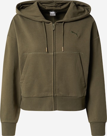 PUMA Athletic Zip-Up Hoodie in Green: front