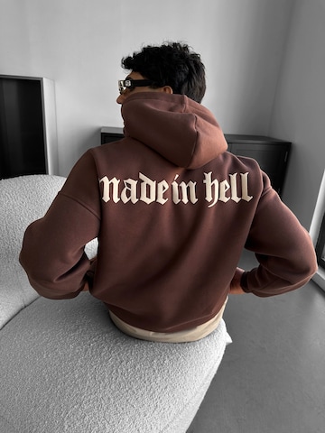 Kleidermafia Sweatshirt 'Oversize Made in Hell Hoodie - Brown' in Brown