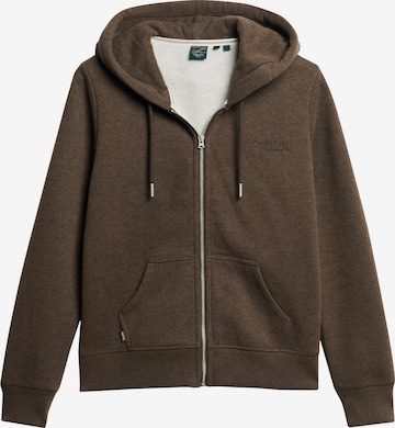 Superdry Zip-Up Hoodie 'Essential' in Brown: front