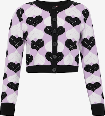 Kardiganas iš myMo ROCKS, spalva – alyvinė spalva / juoda / balta, Prekių apžvalga