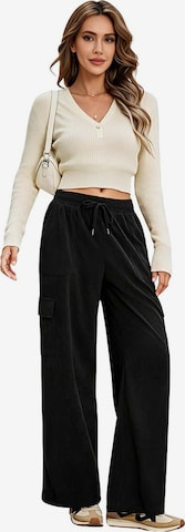 KoJooin Spodnie 'Damen Cord-Workwear-Hose mit elastischem Bund Lässige,gerade geschnittene Culotte mit weitem Bein' w kolorze czarny: przód