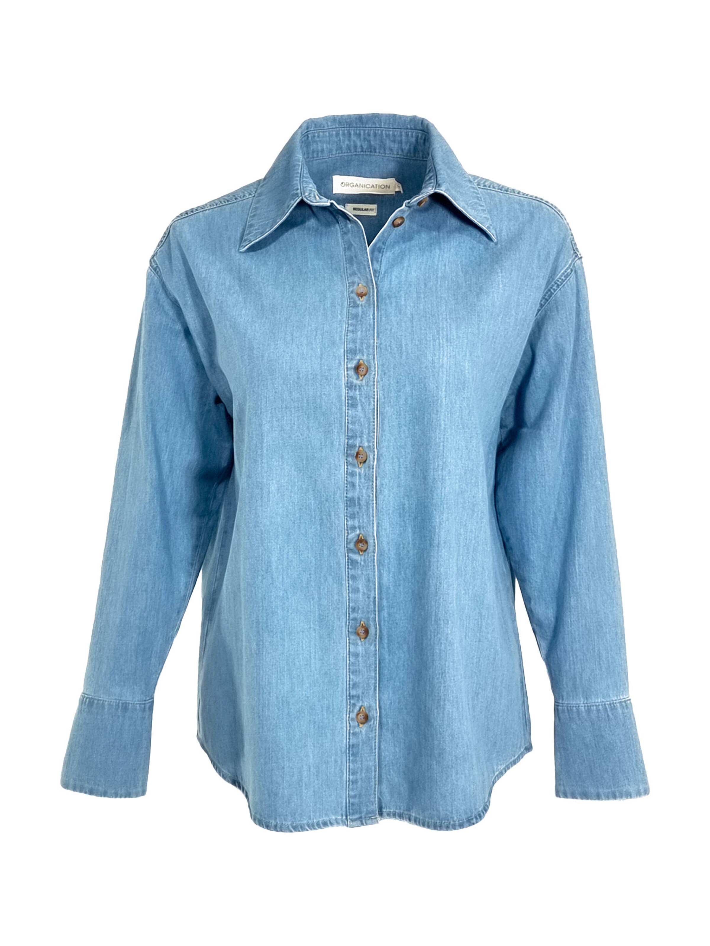 Organication Bluse in Blau: Vorderseite