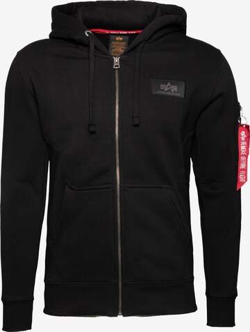 ALPHA INDUSTRIES Zip-Up Hoodie in Black: front